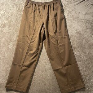 Vtg Alfred Dunner Pants Womens 18 Plus Pull On Brown Tan High Rise Wide Leg